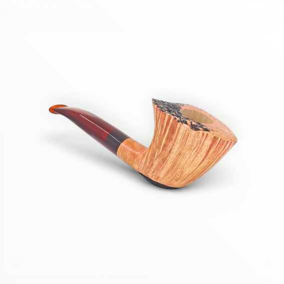 Floppypipe Pipa Paronelli Dublin Semi Curva, half rusticated briar wood with smooth light finish, black methacrylate stem, handmade in Italy.