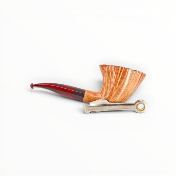 Floppypipe Pipa Paronelli Dublin Semi Curva, half rusticated briar wood with smooth light finish, black methacrylate stem, handmade in Italy.