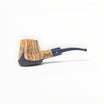Floppypipe Pipa Paronelli Half Rusticated Stand Up pipe with a natural wood bowl and black rustic base, blue mouthpiece.