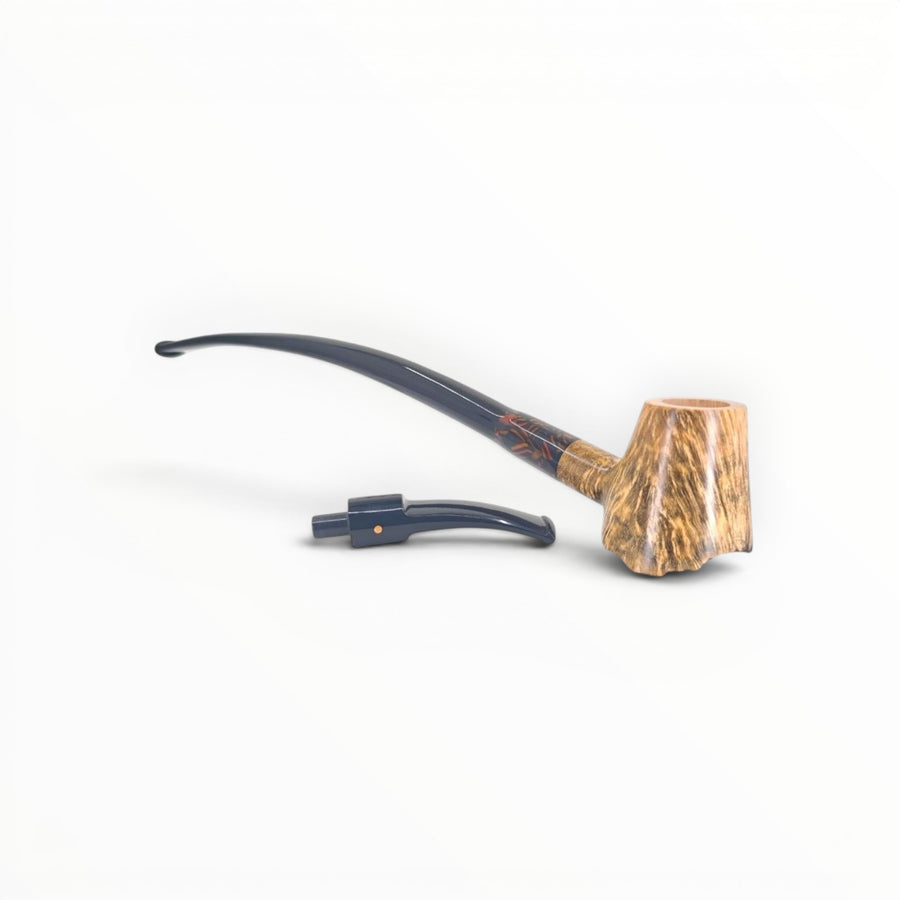 Floppypipe Pipa Paronelli Half Rusticated Stand Up Churchwarden pipe with two mouthpieces, one short and one long.