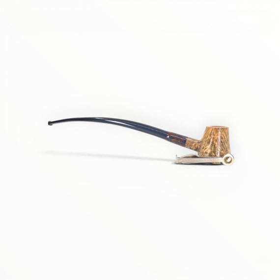 Floppypipe Pipa Paronelli Half Rusticated Stand Up Churchwarden pipe with two mouthpieces, one short and one long.