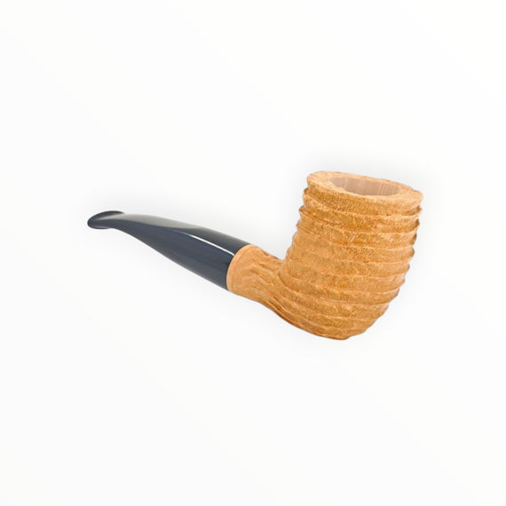 Floppypipe Pipa Paronelli Sandstorm Naturale Semi Bent Billiard pipe, natural briar wood with deep sandblasted finish and dark marbled methacrylate mouthpiece.