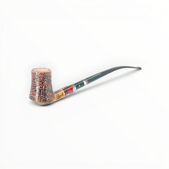Pipa Paronelli Tulipan Sabbiata con bocchino corto e lungo Churchwarden in metacrilato marmorizzato rosso e bianco