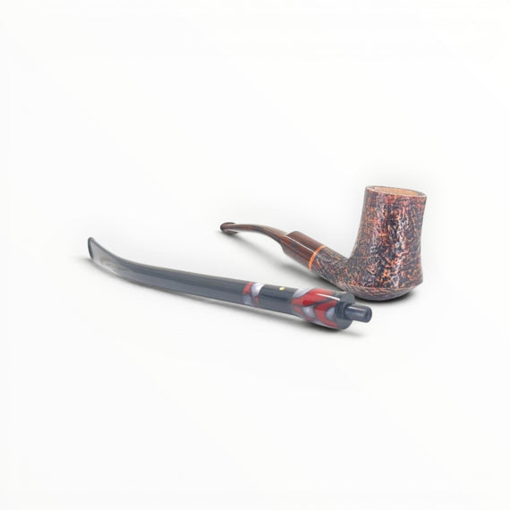 Pipa Paronelli Tulipan Sabbiata con bocchino corto e lungo Churchwarden in metacrilato marmorizzato rosso e bianco