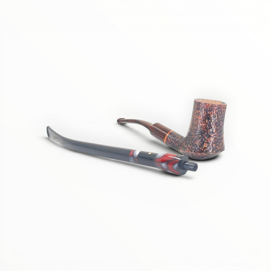 Pipa Paronelli Tulipan Sabbiata con bocchino corto e lungo Churchwarden in metacrilato marmorizzato rosso e bianco