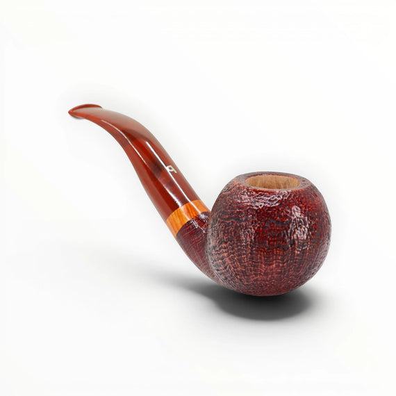 Floppypipe Pipa Pascucci Bent Apple Sabbiata, handcrafted Italian briar pipe with a reddish-brown sandblasted finish and smooth rim.
