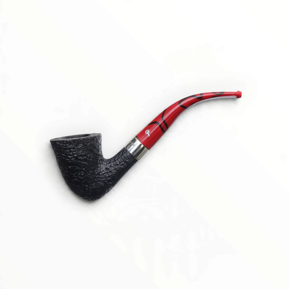 Pipa Floppypipe Peterson Dracula 127 Bent Dublin sabbiata nera con vera in nichel e bocchino in acrilico rosso marmorizzato