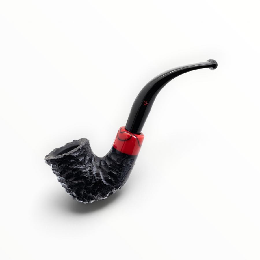 Pipa Floppypipe Peterson Halloween 2026 in radica nera rusticata, forma Calabash 05 con bocchino Fishtail e vera rossa