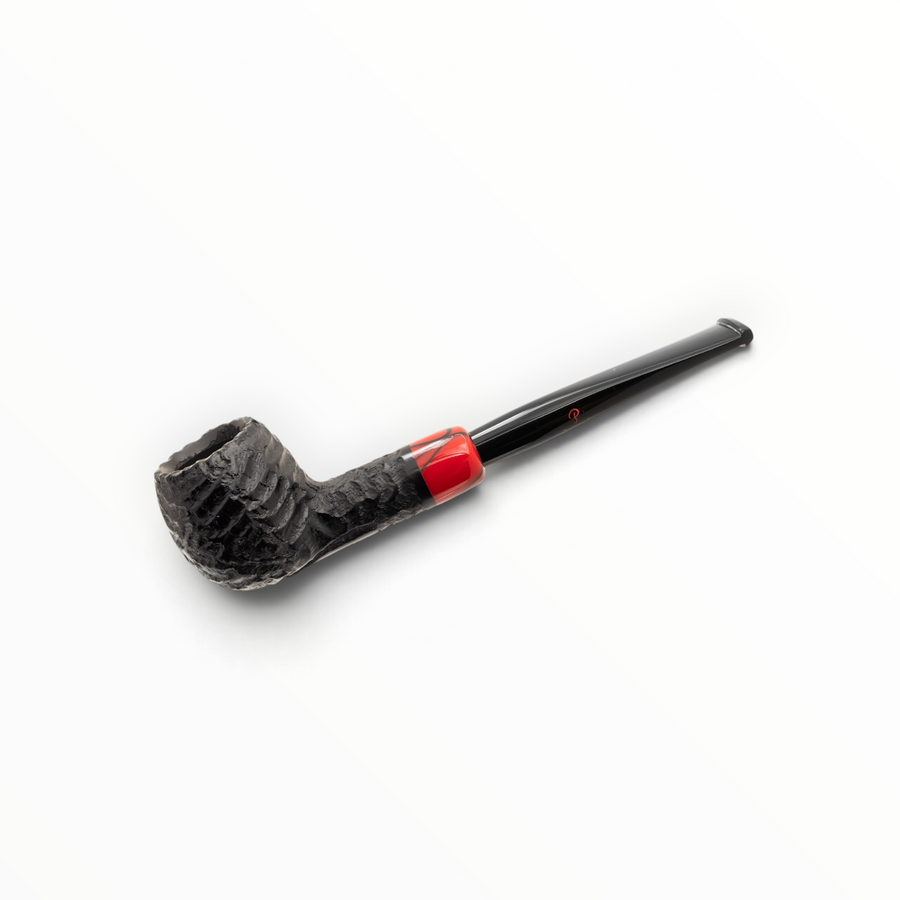 Pipa Floppypipe Peterson Halloween 2026 Apple 87 in radica nera rusticata con bocchino fishtail e raccordo rosso