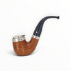 Pipa Floppypipe Peterson Silver Cup X220 Bent Billiard in radica liscia con coperchio antivento in argento