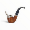 Pipa Floppypipe Peterson Silver Cup X220 Bent Billiard in radica liscia con coperchio antivento in argento