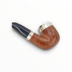Pipa Floppypipe Peterson Silver Cup X220 Bent Billiard in radica liscia con coperchio antivento in argento