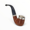 Pipa Floppypipe Peterson Silver Cup X220 Bent Billiard in radica liscia con coperchio antivento in argento