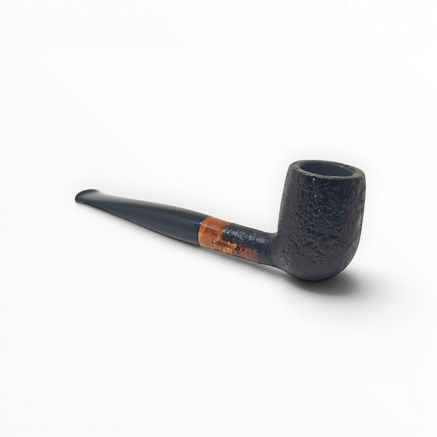 Pipa Floppypipe Billiard in radica sabbiata nera con bocchino in metacrilato, ideale per principianti.