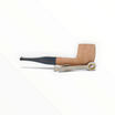 Pipa Floppypipe Primitive Billiard sabbiata in radica naturale con bocchino in metacrilato nero e poggiapipe in metallo