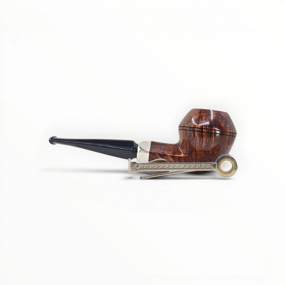 Pipa Floppypipe Bulldog liscia in radica con ghiera in argento e bocchino in metacrilato nero.