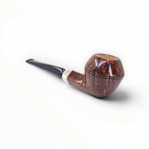 Pipa Floppypipe Bulldog liscia in radica con ghiera in argento e bocchino in metacrilato nero.