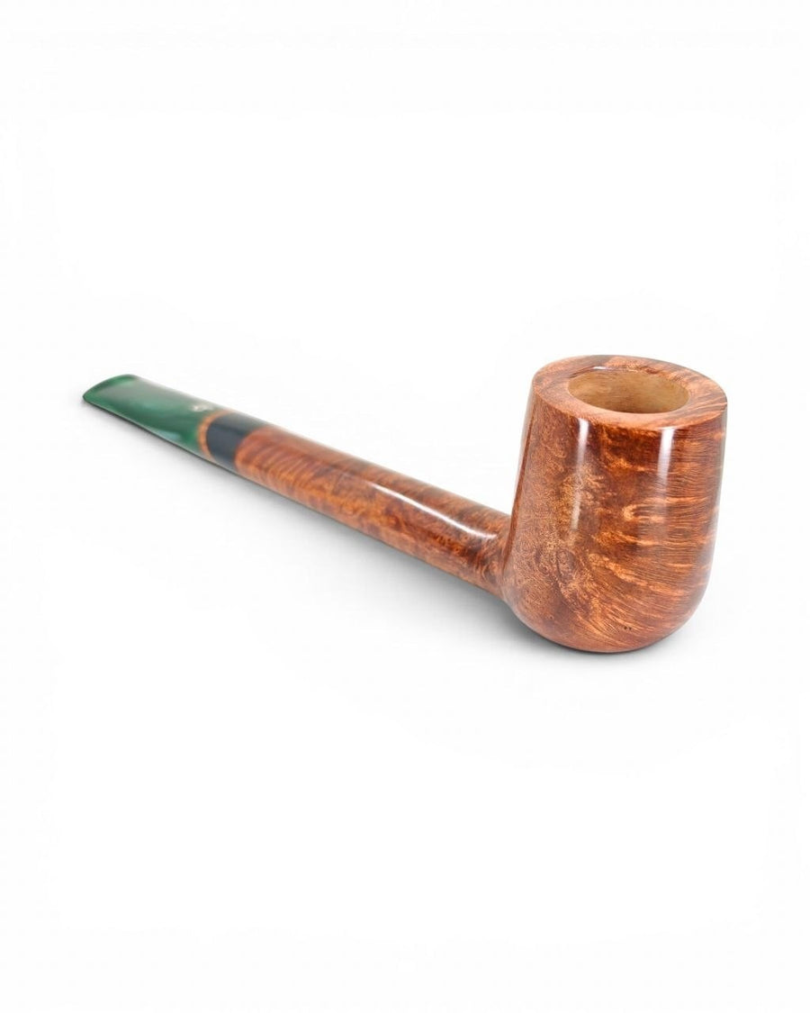 Floppypipe Pipa Pascucci Canadese liscia in radica con bocchino verde smeraldo marmorizzato, fatta a mano in Italia.