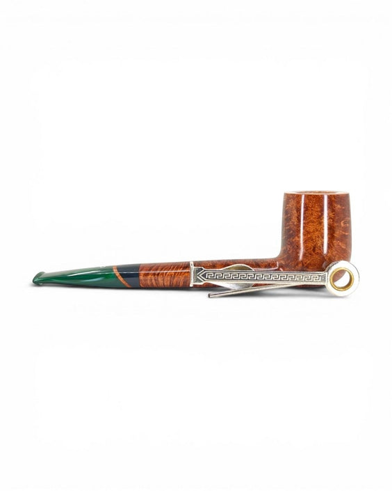 Floppypipe Pipa Pascucci Canadese liscia in radica con bocchino verde smeraldo marmorizzato, fatta a mano in Italia.