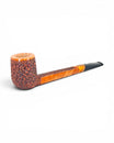 Pipa Pascucci Canadese rusticata marrone con cannello lungo e bocchino in metacrilato nero. Finitura liscia sul bordo e sul finale del cannello.