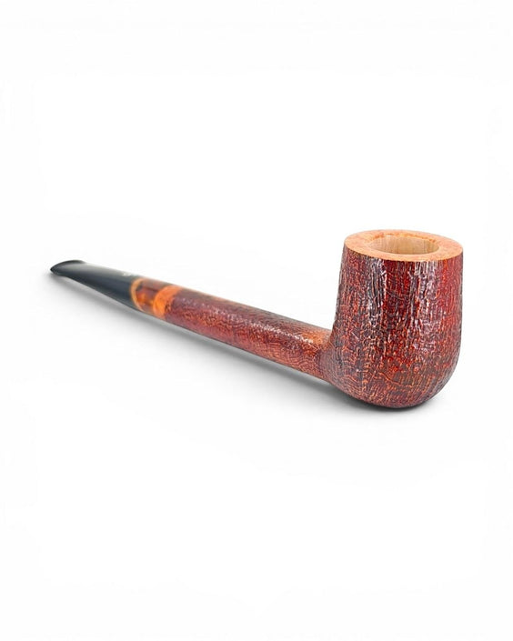 Pipa Floppypipe Canadese sabbiata bordeaux e liscia ambra, bocchino in metacrilato nero con inserto marmorizzato.