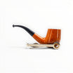 Floppypipe Pipa Castello KK Shape 65 Bent Billiard in radica chiara con venature a occhio di pernice e bocchino nero.