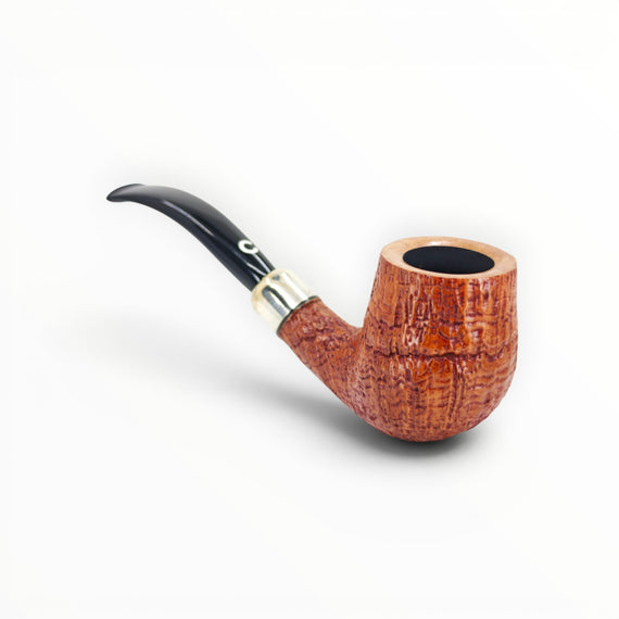 Pipa Floppypipe Il Ceppo Bent Billiard in radica sabbiata arancione con ghiera in argento e bocchino nero
