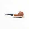 Pipa Il Ceppo Bent Rhodesian sabbiata marrone con ghiera bianca in metacrilato e bocchino nero, venduta da Floppypipe.