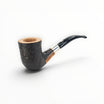Pipa Il Ceppo Bent Tulipano sabbiata scura con ghiera in argento lavorato e bocchino nero, venduta da Floppypipe.