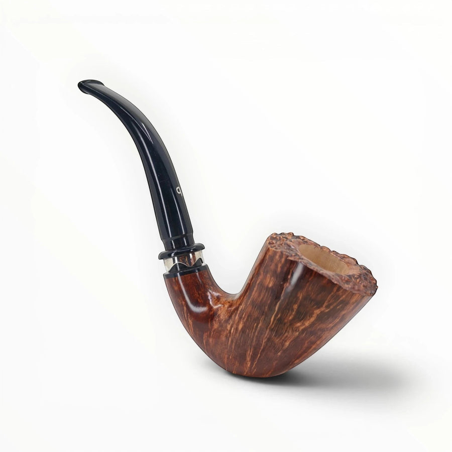 Pipa Pascucci P2 Stand Up Bent Dublin in radica di erica naturale con finitura lucida e anello in argento.