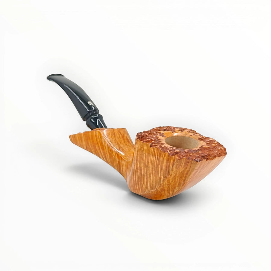 Floppypipe Pipa Pascucci Freehand PIII (P3) in radica naturale con bocchino in metacrilato nero. Design sitter.