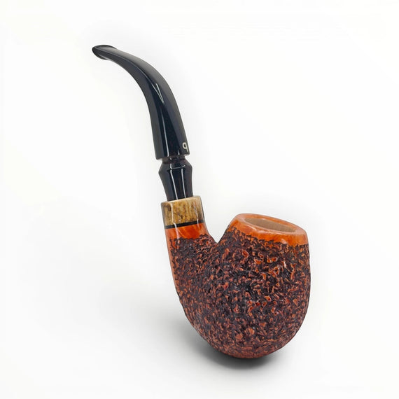 Pipa Pascucci Egg rusticata in radica con ghiera in corno di cervo e bocchino nero