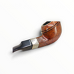 Pipa usata Floppypipe Peterson 80s in radica liscia con ghiera in argento e bocchino nero, vista ravvicinata.
