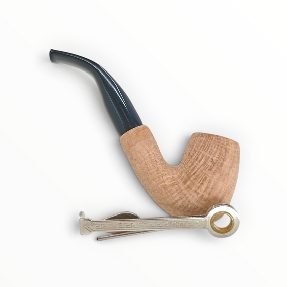Pipa Floppypipe Primitive curva sabbiata in radica naturale con bocchino in metacrilato nero e filtro da 9 mm