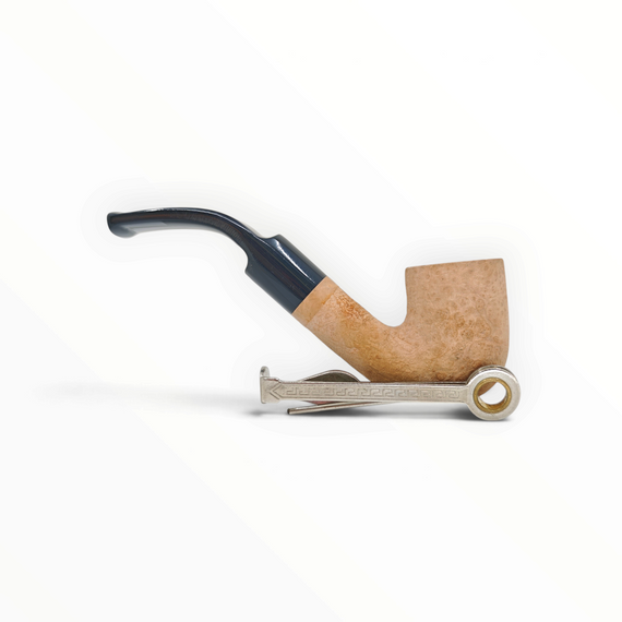 Pipa Floppypipe Primitive sabbiata in radica naturale con bocchino in metacrilato nero e foratura da 9 mm