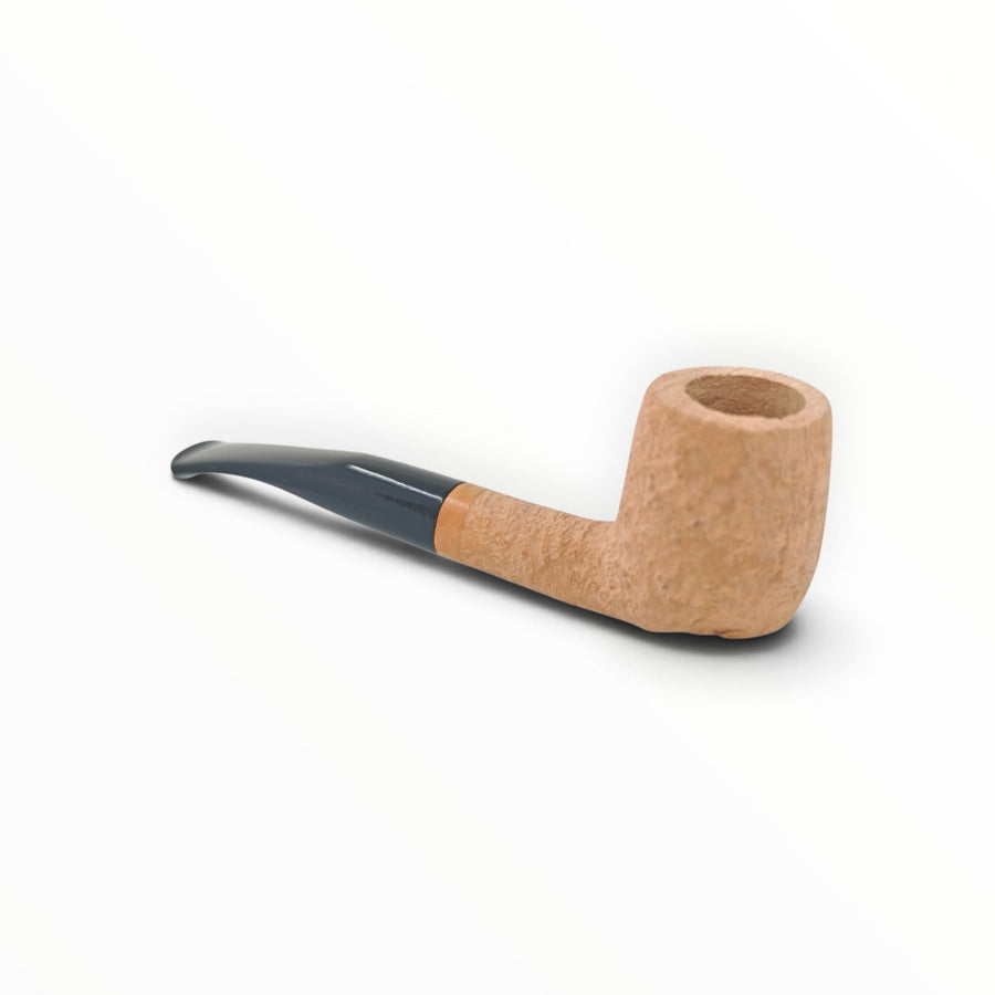Pipa Floppypipe Primitive semi curva sabbiata in radica naturale con bocchino in metacrilato nero e filtro 9mm