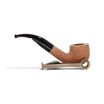 Pipa Floppypipe Primitive curva in radica naturale liscia con bocchino in metacrilato nero e supporto in metallo
