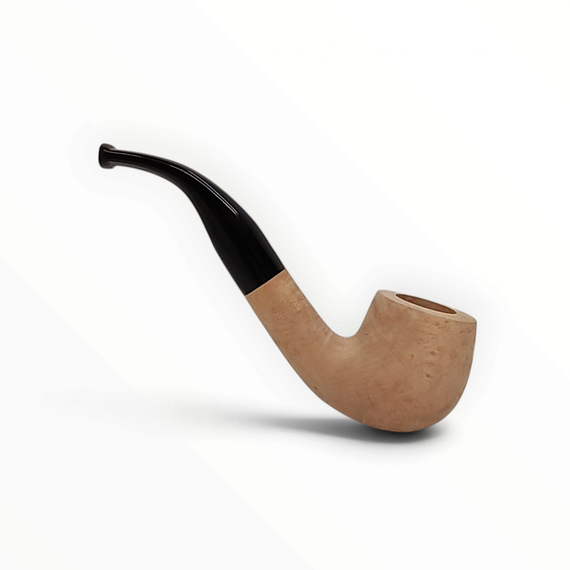 Pipa Floppypipe Primitive curva in radica naturale liscia con bocchino in metacrilato nero e filtro da 9 mm