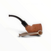 Pipa Floppypipe Primitive curva in radica naturale grezza con bocchino in metacrilato nero e poggiapipe in metallo