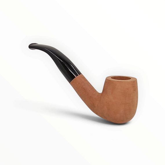Pipa Floppypipe Primitive curva in radica naturale grezza con bocchino in metacrilato nero e foratura da 9 mm