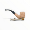 Pipa Floppypipe Primitive curva sabbiata in radica naturale con bocchino in metacrilato nero e accessorio poggiapipe