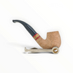 Pipa Floppypipe Primitive curva in radica naturale sabbiata con intarsio in legno e bocchino in metacrilato nero