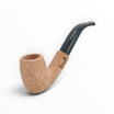 Pipa Floppypipe Primitive curva in radica naturale sabbiata con bocchino in metacrilato nero e foratura da 9 mm.