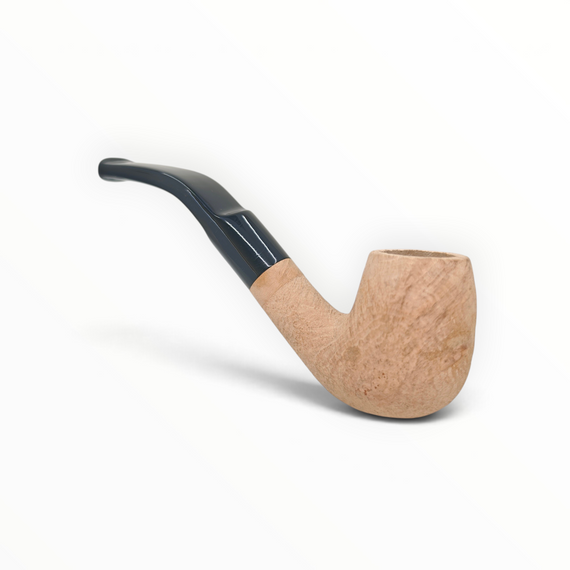 Pipa Floppypipe Primitive curva sabbiata in radica naturale con bocchino in metacrilato nero e filtro da 9 mm