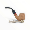 Pipa Floppypipe Primitive curva in radica naturale sabbiata con bocchino in metacrilato nero e intarsio in legno