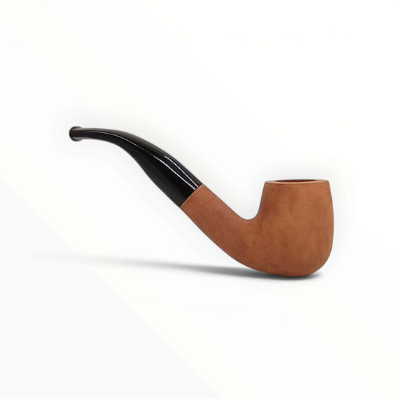 Pipa Floppypipe Primitive curva in radica naturale grezza con bocchino in metacrilato nero e foratura da 9 mm