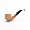 Pipa Floppypipe Primitive liscia in radica naturale chiara con bocchino curvo in metacrilato nero e logo impresso