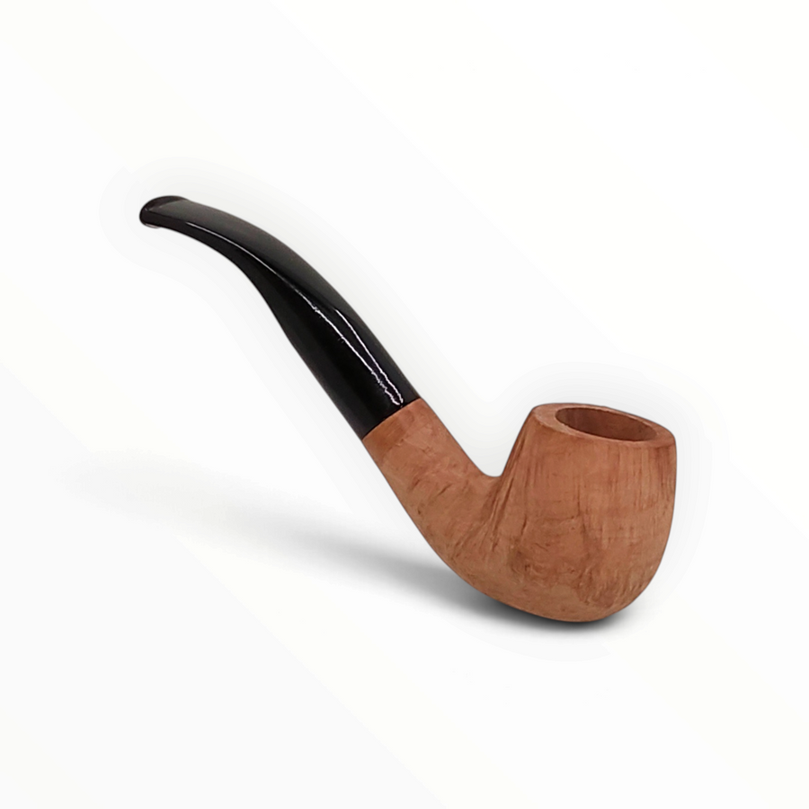 Pipa Floppypipe Primitive liscia in radica naturale grezza con bocchino in metacrilato nero e foratura da 9 mm