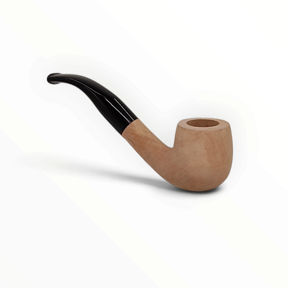 Pipa Floppypipe Primitive liscia in radica naturale grezza con bocchino in metacrilato nero e foratura da 9 mm