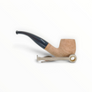 Pipa Floppypipe Primitive sabbiata in radica naturale con bocchino in metacrilato nero e accessorio poggiapipe